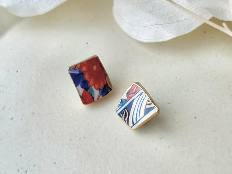 【金具が選べる】有田焼　金継ぎ　ピアス　イヤリング　花柄　和柄　伝統工芸　No.147
