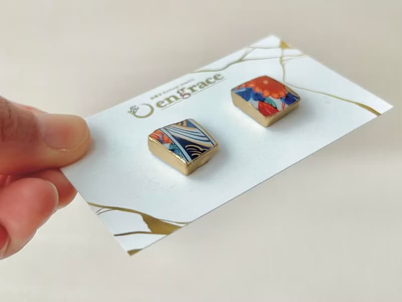 【金具が選べる】有田焼　金継ぎ　ピアス　イヤリング　花柄　和柄　伝統工芸　No.147