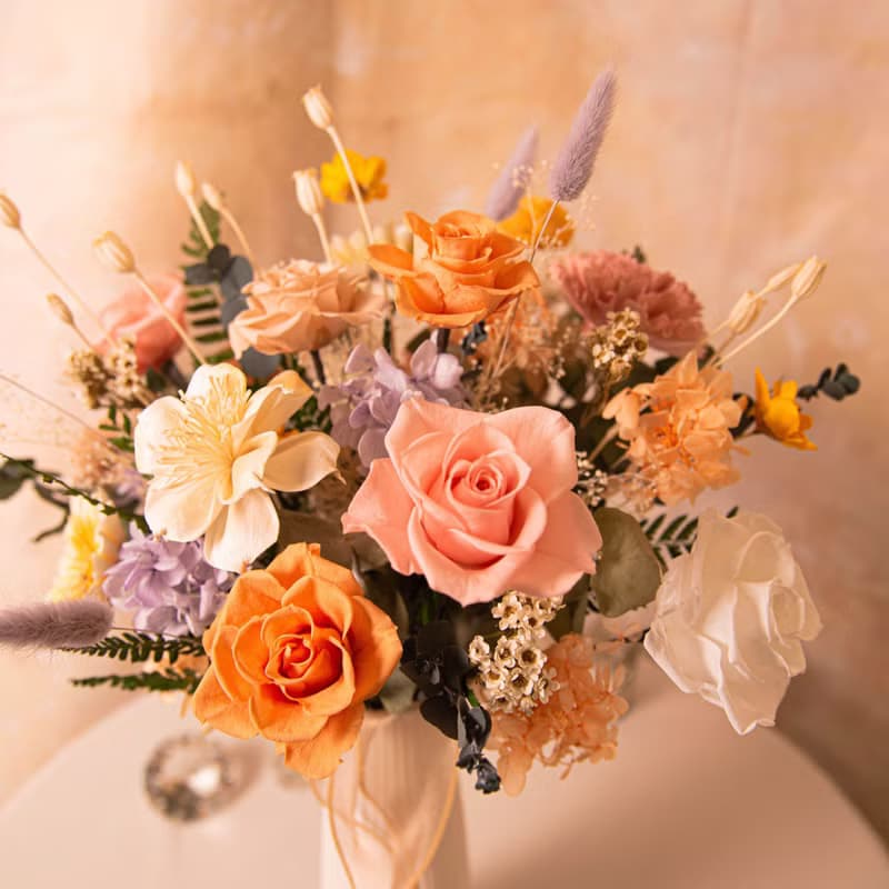 【美好】新娘捧花 粉橘紫色 乾燥花 永生花 / 結婚 婚禮 婚紗照