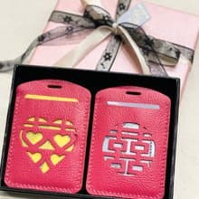 羊皮真皮紅色囍字直式證件套組結婚禮物贈送外國友人推薦