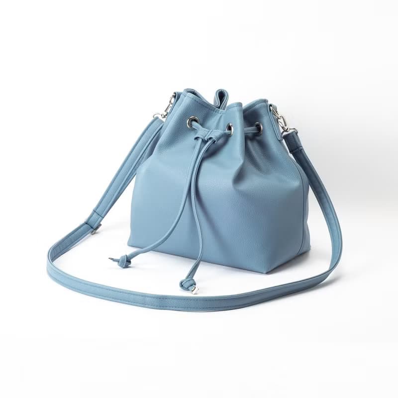 舒適肩背水桶包 - 粉藍