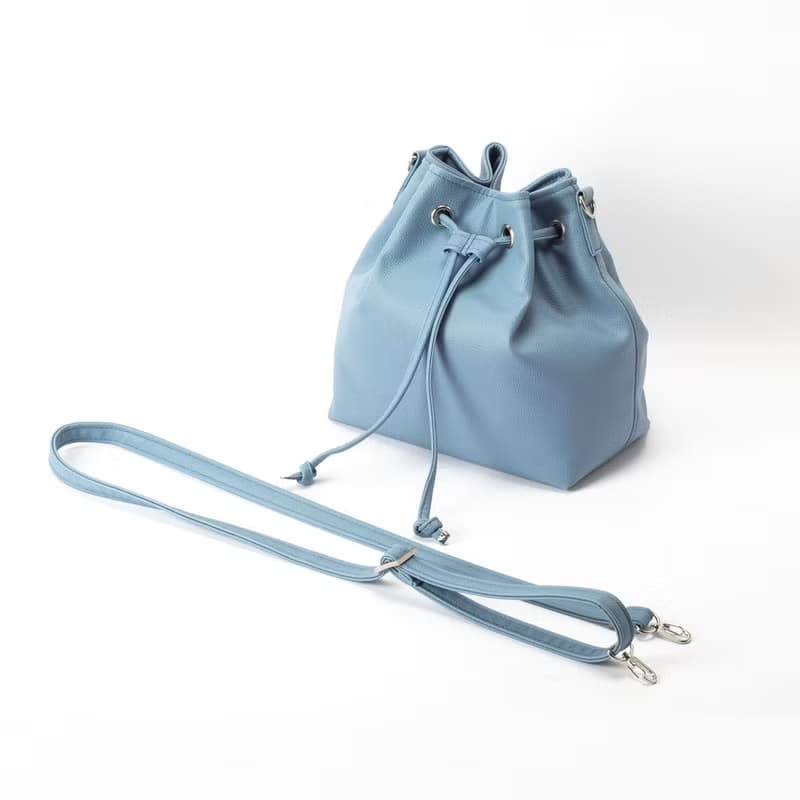 舒適肩背水桶包 - 粉藍