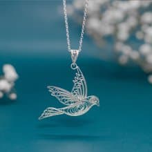 Handcrafted pigeon necklace Silver Filigree AG999 | Jewelry Art Studio