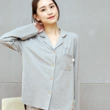 GOTSMIT有機棉刺繡開襟襯衫居家服-麻花深灰