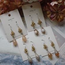 Six Cats 金屬圈編織 天然礦石 櫻花瑪瑙耳環 耳墜 禮物