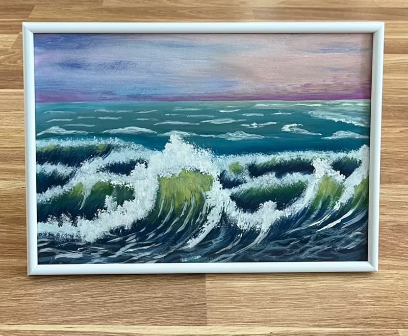 Seascape. Surf at sunset. Gouache.