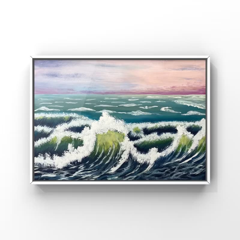 Seascape. Surf at sunset. Gouache.
