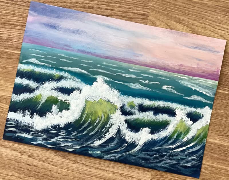 Seascape. Surf at sunset. Gouache.