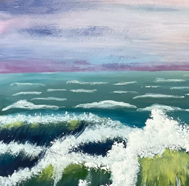 Seascape. Surf at sunset. Gouache.