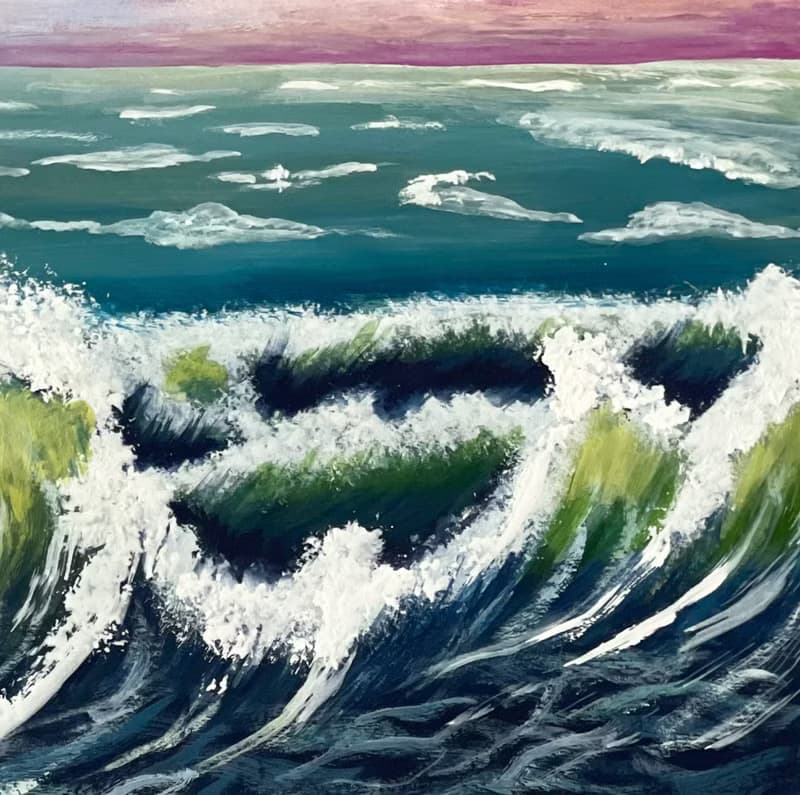 Seascape. Surf at sunset. Gouache.