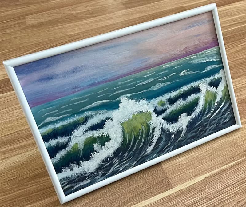 Seascape. Surf at sunset. Gouache.