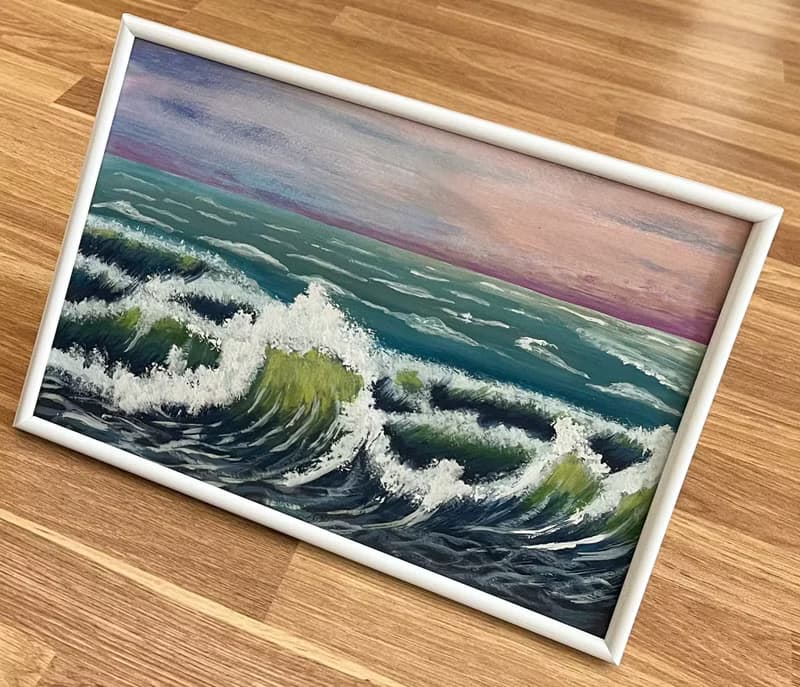 Seascape. Surf at sunset. Gouache.
