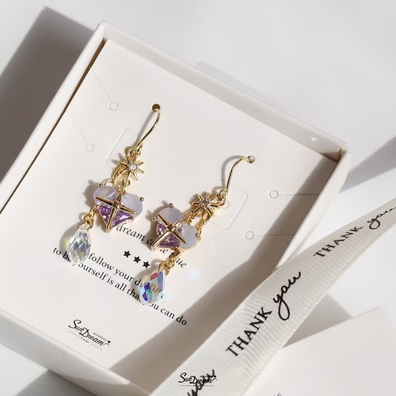 夏日之心水晶耳環-甜粉藍紫 耳夾耳環 水晶耳環 禮物 愛心耳環