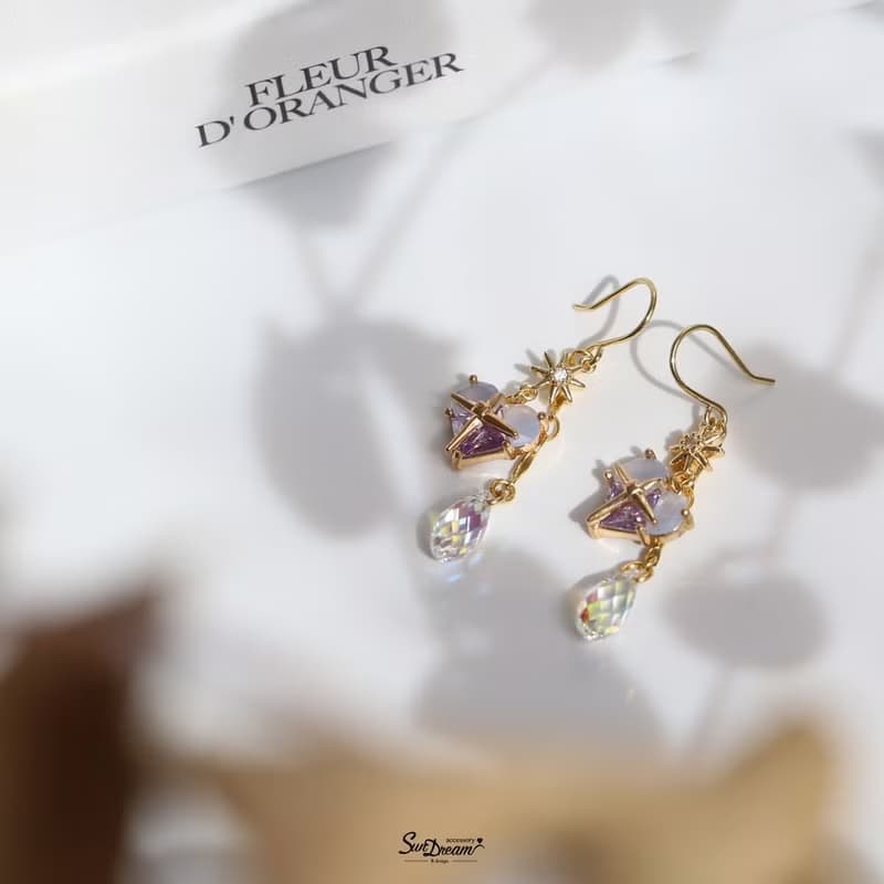 夏日之心水晶耳環-甜粉藍紫 耳夾耳環 水晶耳環 禮物 愛心耳環