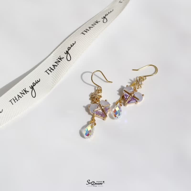 夏日之心水晶耳環-甜粉藍紫 耳夾耳環 水晶耳環 禮物 愛心耳環