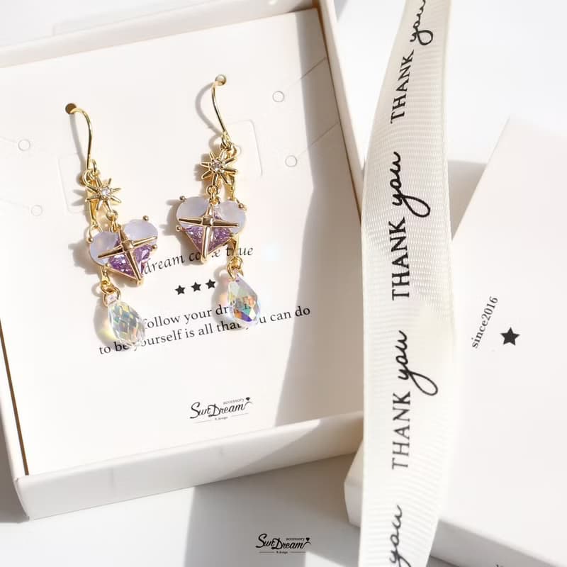 夏日之心水晶耳環-甜粉藍紫 耳夾耳環 水晶耳環 禮物 愛心耳環