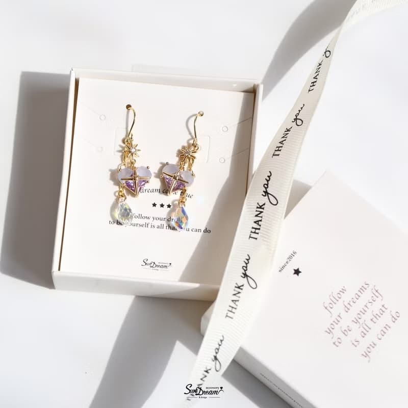 夏日之心水晶耳環-甜粉藍紫 耳夾耳環 水晶耳環 禮物 愛心耳環