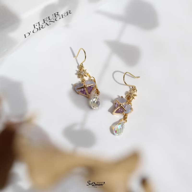 夏日之心水晶耳環-甜粉藍紫 耳夾耳環 水晶耳環 禮物 愛心耳環