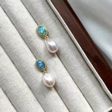 YuanPearl天然極光胖米巴洛克珍珠耳釘巴洛克法式復古設計