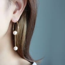 14kgf-Twin hoop pearl pierced earrings