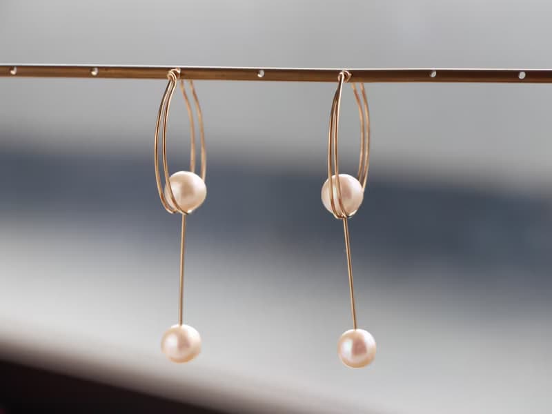 14kgf-Twin hoop pearl pierced earrings