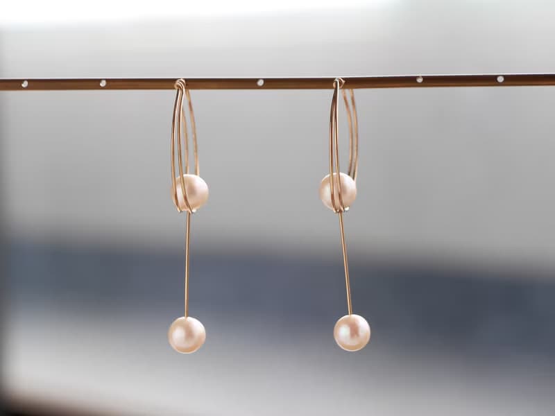 14kgf-Twin hoop pearl pierced earrings