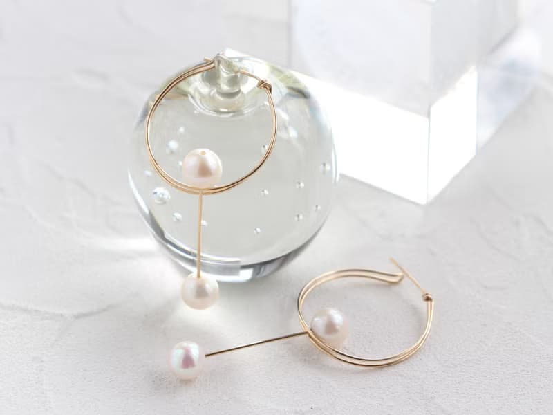 14kgf-Twin hoop pearl pierced earrings