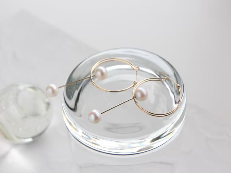14kgf-Twin hoop pearl pierced earrings