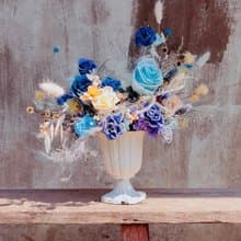 霧藍序曲 莫蘭迪永生韓式古典桌花 開幕禮 喬遷禮 永生花禮