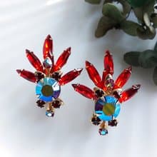 Vintage Jewelry 西洋古董飾品 紅色調 放射 長馬眼 夾式耳環