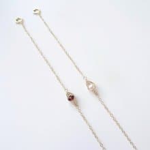 淡水珍珠 / 石榴石 Herringbone 編織墜 14Kgf 包金 可調整手鍊