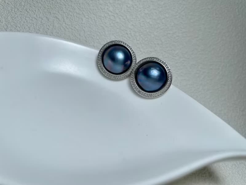 星空藍 馬貝珍珠  古典風格 純銀 耳飾