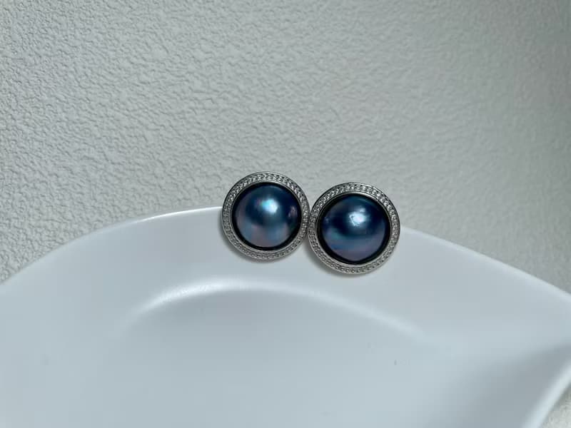 星空藍 馬貝珍珠  古典風格 純銀 耳飾