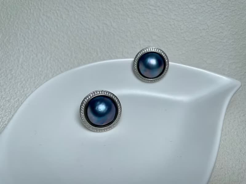 星空藍 馬貝珍珠  古典風格 純銀 耳飾