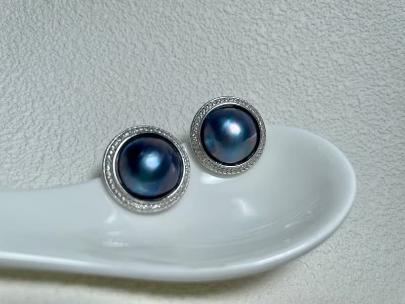 星空藍 馬貝珍珠  古典風格 純銀 耳飾