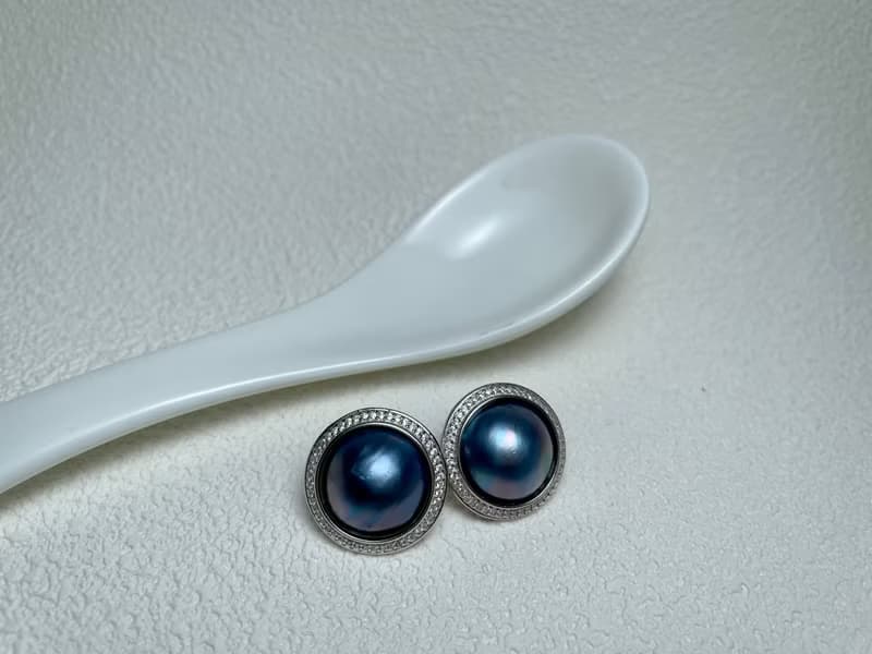 星空藍 馬貝珍珠  古典風格 純銀 耳飾