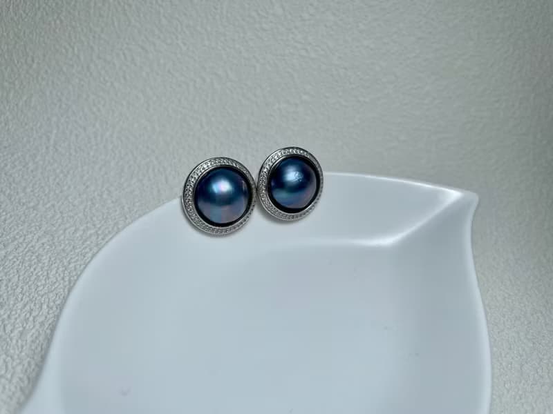星空藍 馬貝珍珠  古典風格 純銀 耳飾