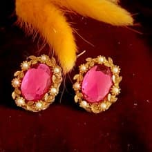 vintage jewelry  華麗粉紅水鑽 夾式耳環