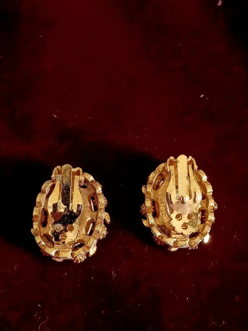 vintage jewelry  華麗粉紅水鑽 夾式耳環