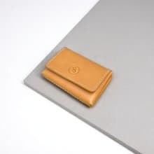 DUAL - 手工牛皮方正名片夾/零錢包 - 奶油杏 (禮物 生日 聖誕節)