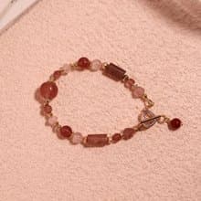 心口合一。草莓晶老型珠 星光粉晶 紅瑪瑙 14K包金 水晶手鍊