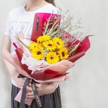 祝福涵意 7朵向日葵花束 乾燥花花束 畢業花束 父親節花束 S007