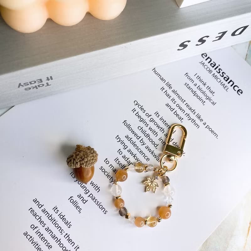 丹楓 橙月光石 茶晶 黃水晶 迷你水晶礦石彈性鑰匙圈 包掛 吊飾