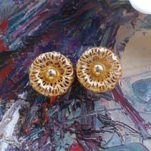 Vintage Jewelry 西洋古董飾品 精美 金色簍空花形 夾式耳環
