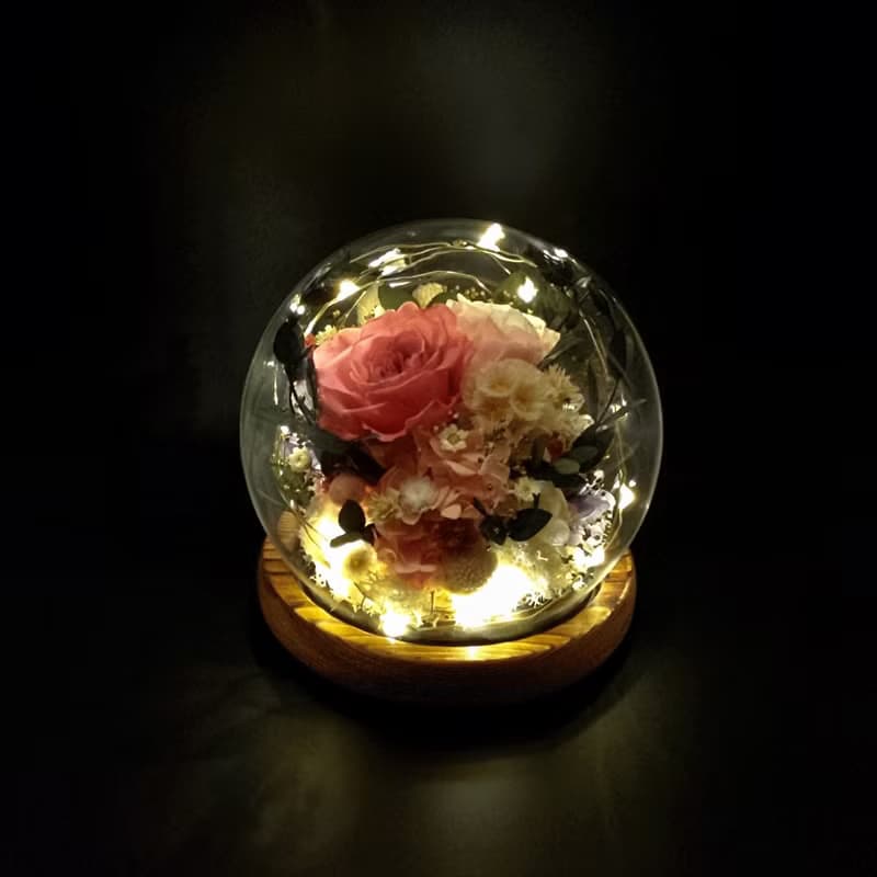 Enman永生花水晶玻璃球擺設 - 水紅色