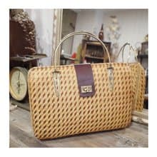 老件.早期手工編織老件.細目編織硬殼包.藤編竹編草編.手提包