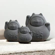【一家祈福】圓滾滾幸運貓團圓版 (大中小三入) 炭錢黑