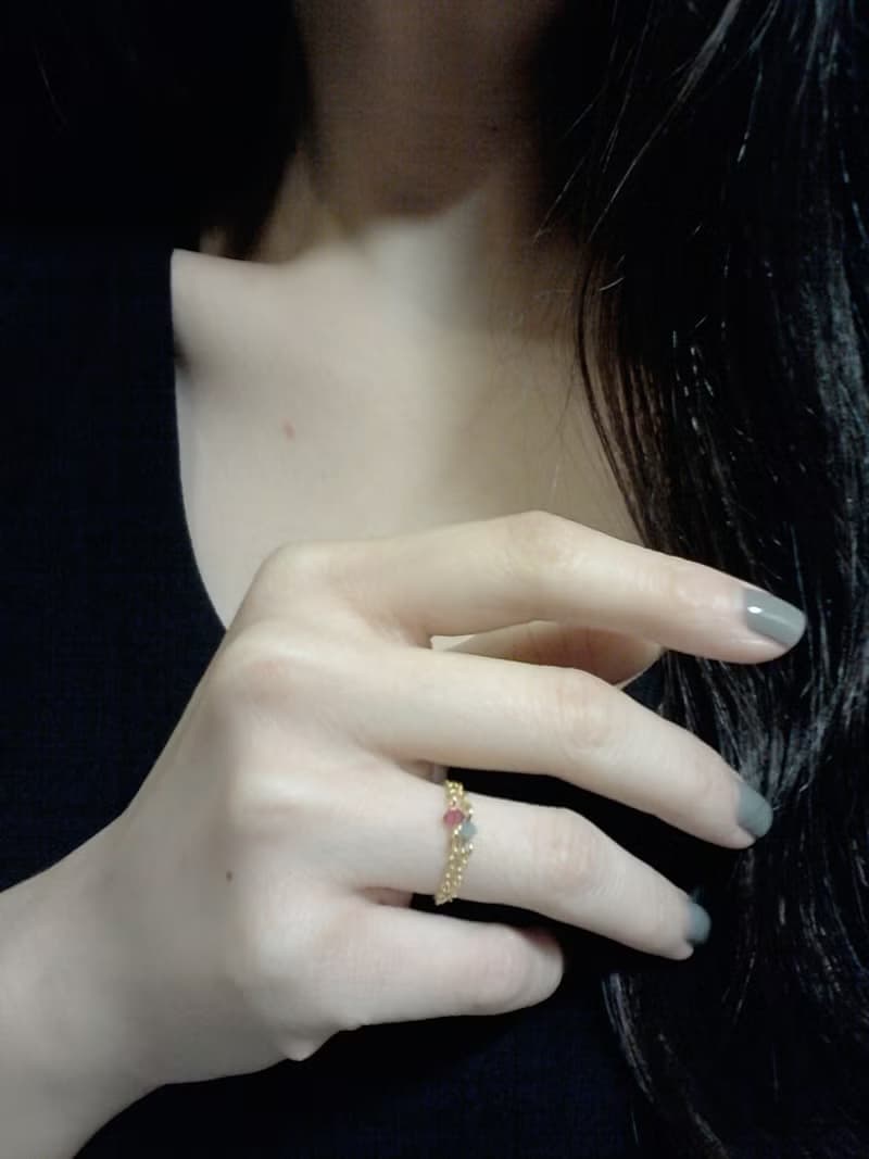 小水晶 鍊戒 (蛋白綠)