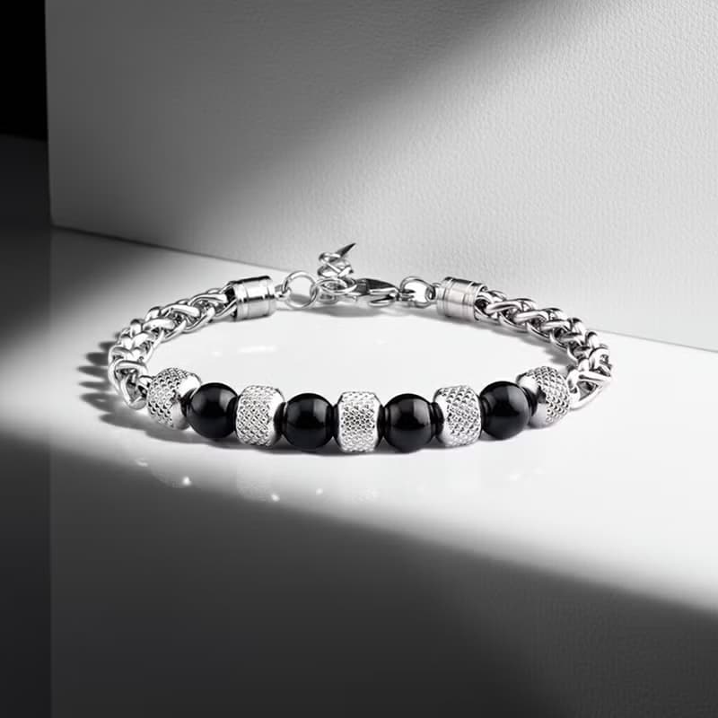 輪影Ring | 闇夜瑪瑙 x 鋼鍊手鍊_天然石【夢想守護】