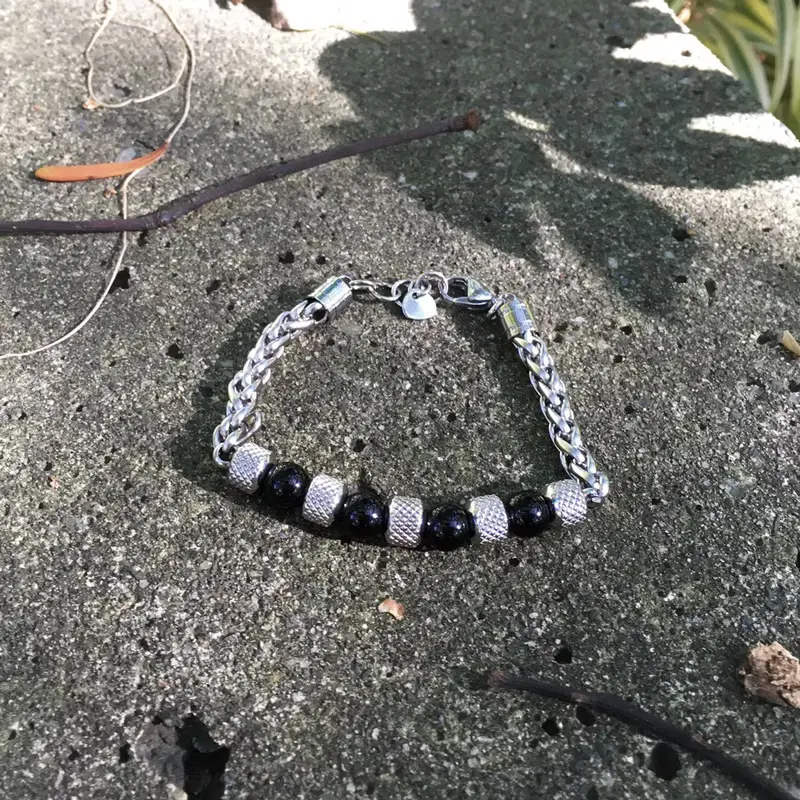 輪影Ring | 闇夜瑪瑙 x 鋼鍊手鍊_天然石【夢想守護】